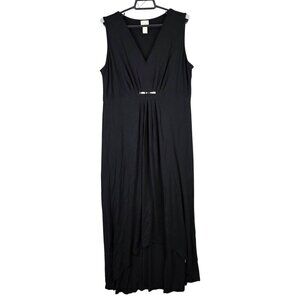 Womens Chicos Black Sleeveless Maxi Dress V-Neck Metal Detail Rayon Stretch 2